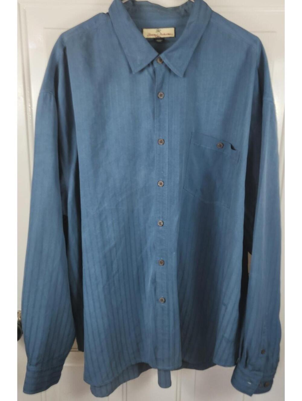 TOMMY BAHAMA Long Sleeve 100% Silk Button Down Solid Blue Shirt Size XX-Large
